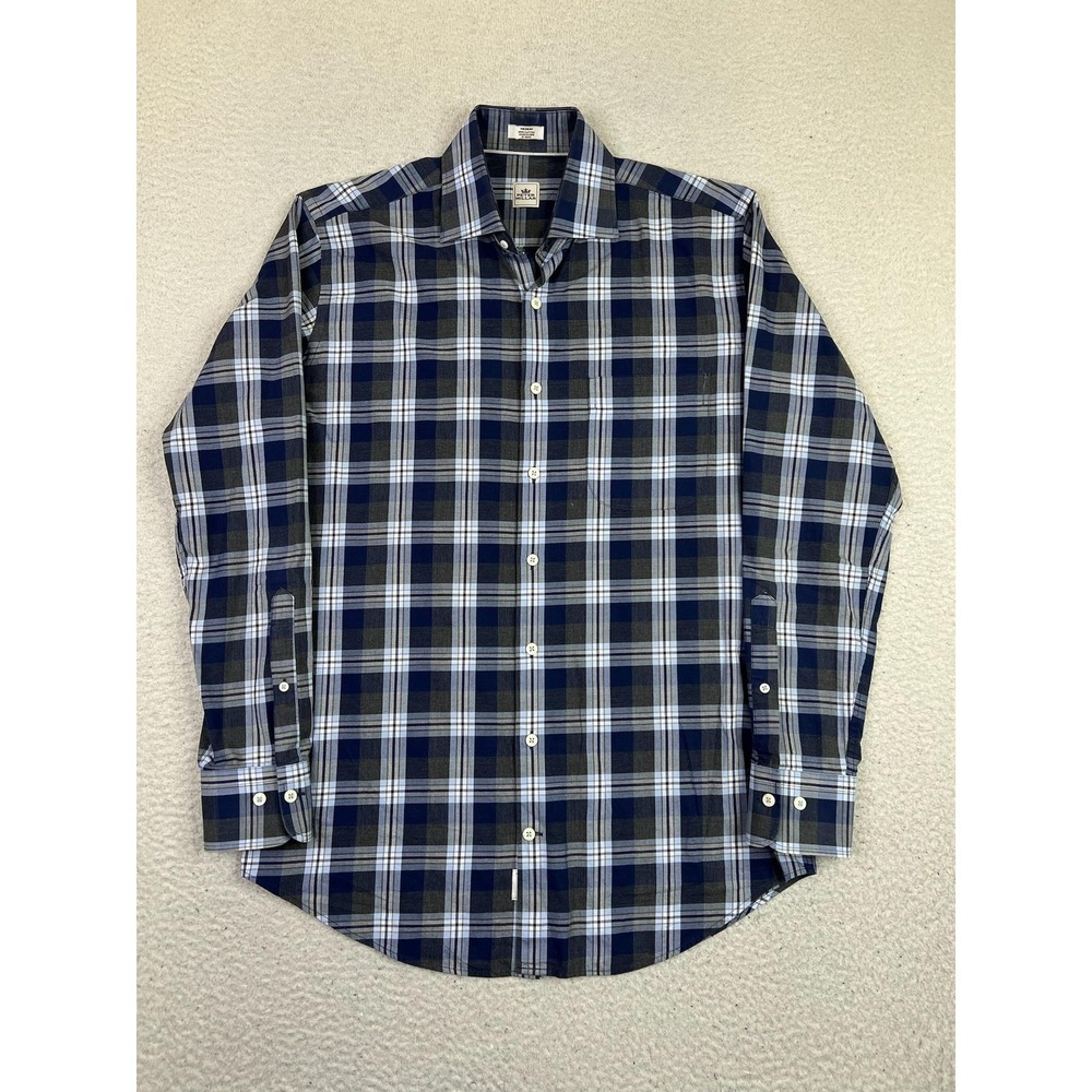 Peter‎ Millar Shirt Mens Medium Blue Plaid 100% Cotton Long Sleeve Button Up